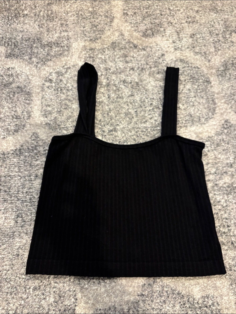 Women's Black Ribbed Square-Neck Camisole